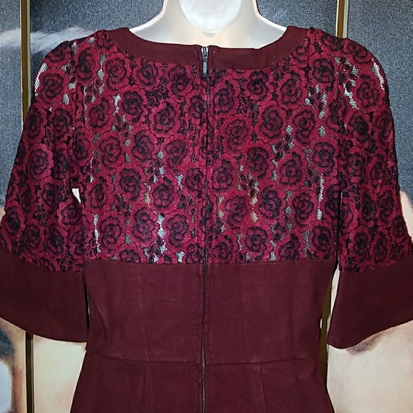 Tatyana Vintage Merlot Rose Lace Curve Hugging Pinup Bombshell Pencil Dress - Picture 8 of 8